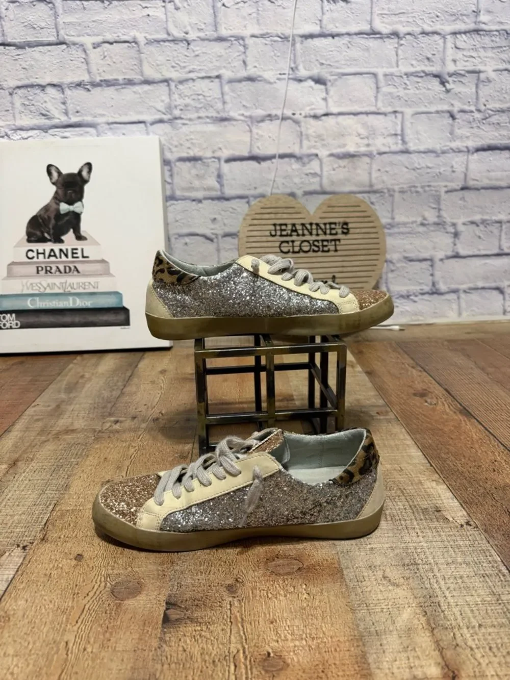 SHU SHOP Paris Colorblock Multicolor Glitter Star LOW TOP Sneakers Size 8.5